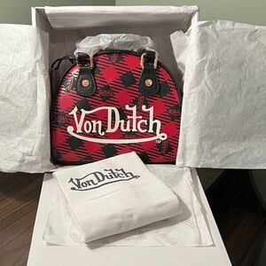 Von Dutch Red and Black Plaid Mini Dome Bag
